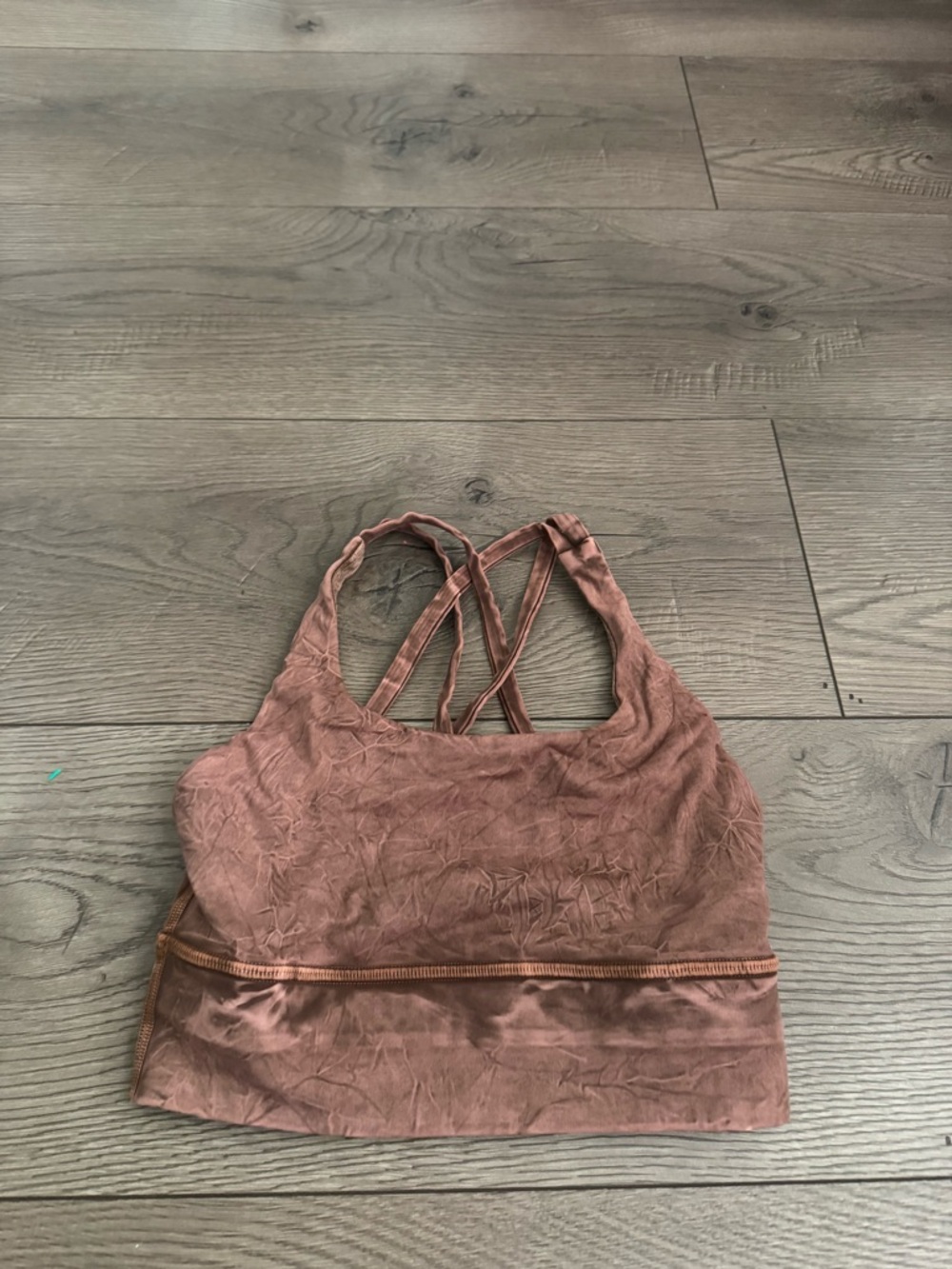 lululemon women’s rust brown acid wash strappy sports bra size 2 energy longline